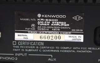 Vintage Kenwood KR 6600 AM FM Stereo Tuner Amplifier + Wood Cabinet 