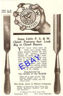 1912 P. S. & W. PECK STOW WILCOX CHISEL TOOL AD NEW YORK CITY NY