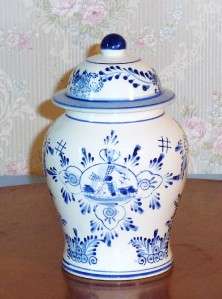Small Vintage Antique Blue and White Delft Ware Ginger Jar Marked 