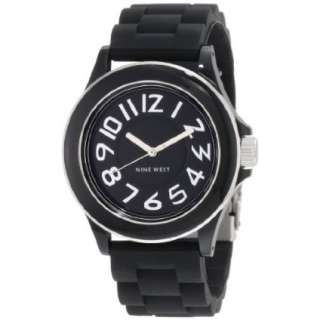 Nine West Womens NW1193BKBK Silver Tone Black Dial and Rubber Strap 