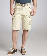 RAY Jeans light khaki cotton top stitched belted cargo shorts style 