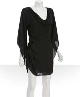 Halston Heritage black silk chiffon cowl neck twist dress