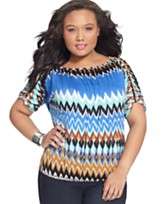 One 7 Six Plus Size Top, Short Sleeve Printed Banded Hem