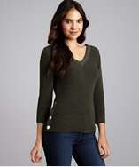 Chloe morris green waffle knit cotton v neck sweater style# 317553101