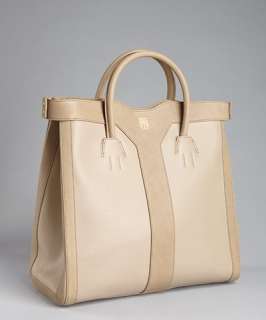 Yves Saint Laurent taupe leather snap side tote