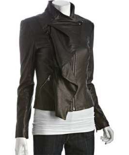 Diane Von Furstenberg brown leather Patisserie ruffle front jacket 
