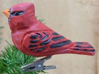 ClipOn Carved Wood Clip On Cardinal Song Bird Ornament  