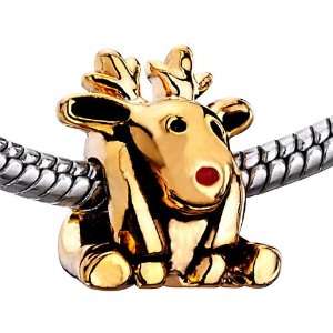   Birthstone Christmas Deer Golden Beads Fits Pandora Charm Bracelet
