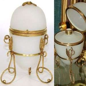 Large Antique French Palais Royal White Opaline Egg Casket, Perfume 