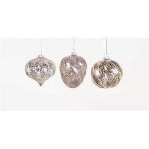 Set 12 Silver Crackle Glass Swirl Finial Christmas Ornament  
