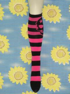New Women Skull Stripe Deep Pink Knee High Socks b116  