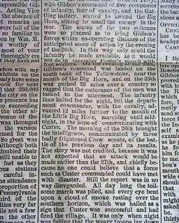 CUSTER MASSACRE Little Big Horn INDIANS 1876 Newspaper  