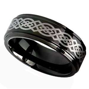 8MM Mens Tungsten Carbide Ring Wedding Band Black plated with Celtic 