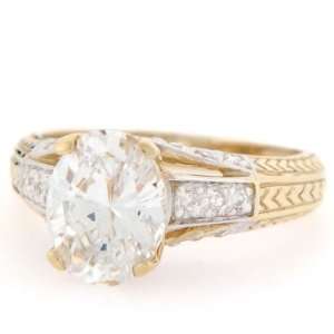  10K Gold Brilliant Oval CZ Arrow Design Engagement Ring Jewelry