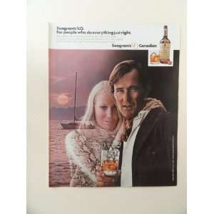  V.O. whiskey, 1971 print ad (boat/woman/man.) Orinigal Magazine 