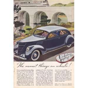  1936 Ad Blue Lincoln Zephyr V 12 Original Antique Car Ad 