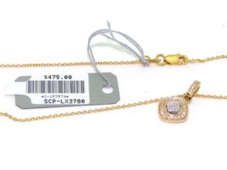 New 14kt Yellow Gold Diamond Square Slide Pendant Necklace  