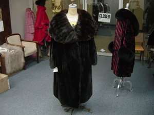 RUSSIAN SABLE HUGE CAPE COLLAR BLACK SHEARED BEAVER SWING COAT XL XXL 
