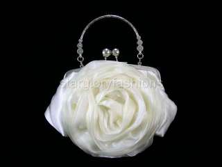 IVORY/CREAM Rose Wedding Purse Clutch Handle Crystal  