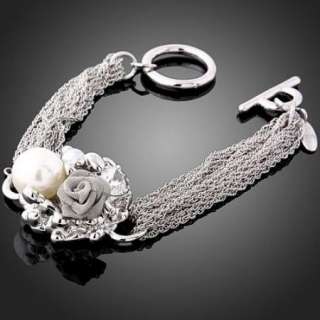 Swarovski Crystal Rose Pearl Pendant W Gold GP Bracelet  