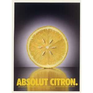  1997 Absolut Citron Citrus Vodka Bottle Lemon Seeds Print 