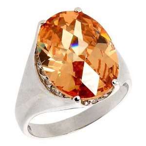 Rhodium Plated Ladies Ring, w/ a Large (16 x 12 mm) Center Citrine 