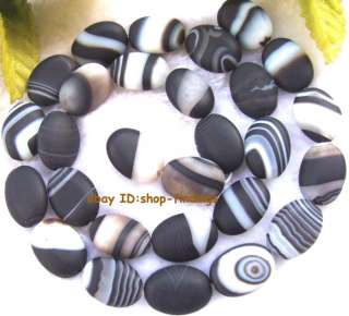 oval rough black stripe Agate 10x14mm flat Beads 15  