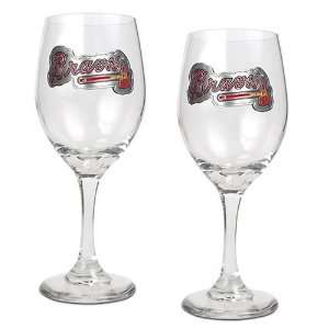  Atlanta Braves 2pc Wine Glass Set   Primary Logo Sports 