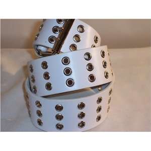  3 Hole Grommet Genuine White Leather Belt 