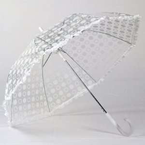 Clear Umbrella with White Polka Dots and Ruffle Trim Automatic Push 