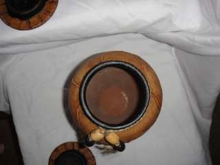   POTS CLAY LEATHER WRAPPED MADE IN MEXICO BEAUTIFULLY DECORATED  