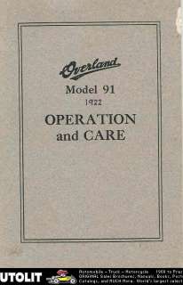 1923 Willys Overland Model 91 Owners Manual 2nd Edition  
