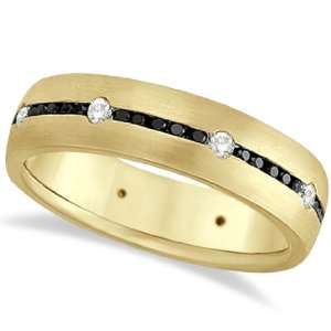  Black and White Diamond Wedding Ring Mens Band 14k Yellow 