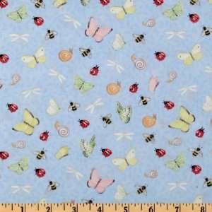  44 Wide Garden Gate Insects Powder Blue Fabric By The 