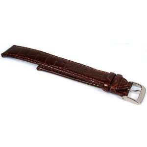  Brown Genuine Crocodile Watchband Stitched Leather Band 
