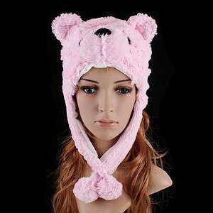 Cartoon animal hat Soft Warm Cap Bear Pink H2736P  