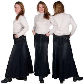 Ladies Denim Long Skirt   Black Antique   Womens US Size 10, 12, 14 