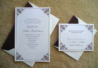   Custom Wilton Ivory Brown Swirl Vintage Wedding Invitations Set  