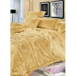  4 pc Comfortable Apricot Imitated Silk Duvet Cover Bedding 