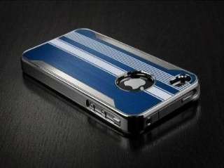 Blue Deluxe Chrome Aluminum Hard Case Cover Fr iPhone 4 4S & Protector 