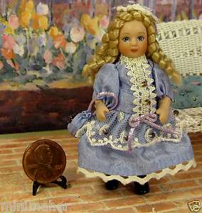PORCELAIN GIRL DOLL~Blonde~3 inch~Jaqueline~dollhouse scale miniature 