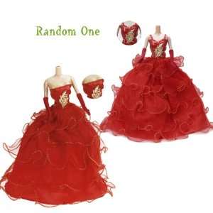  Red Bridal Wedding Gown Dress w/ Hat Gloves For Barbie 