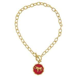 14K Gold Fill & Pink Enamel Elephant Pendant With 16 Inch 