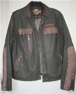 Harley Davidson Shadow Olive Canvas & Leather Jacket Vintage Large 