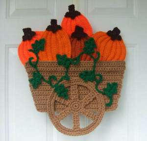 Crochet Village Pumpkin Wagon Door Hanging New Pattern  