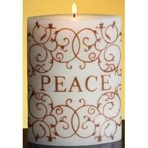   of 3 Ivory and Brown Swirl Peace Almond Scented Pillar Candles 5.75