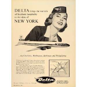  1956 Ad Delta Air Lines DC 7 DC 6 Atlanta Stewardess 