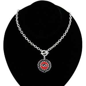 New Mexico Lobos Round Heart Art Nouveau Style Toggle Necklace