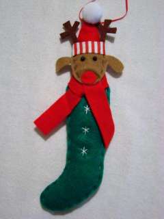 HAND~CRAFTED FELT REINDEER IN STOCKING CHRISTMAS ORNAMENT 9  