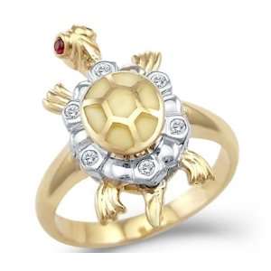   and White Two Tone Gold Turtle Motion CZ Cubic Zirconia Ring Jewelry